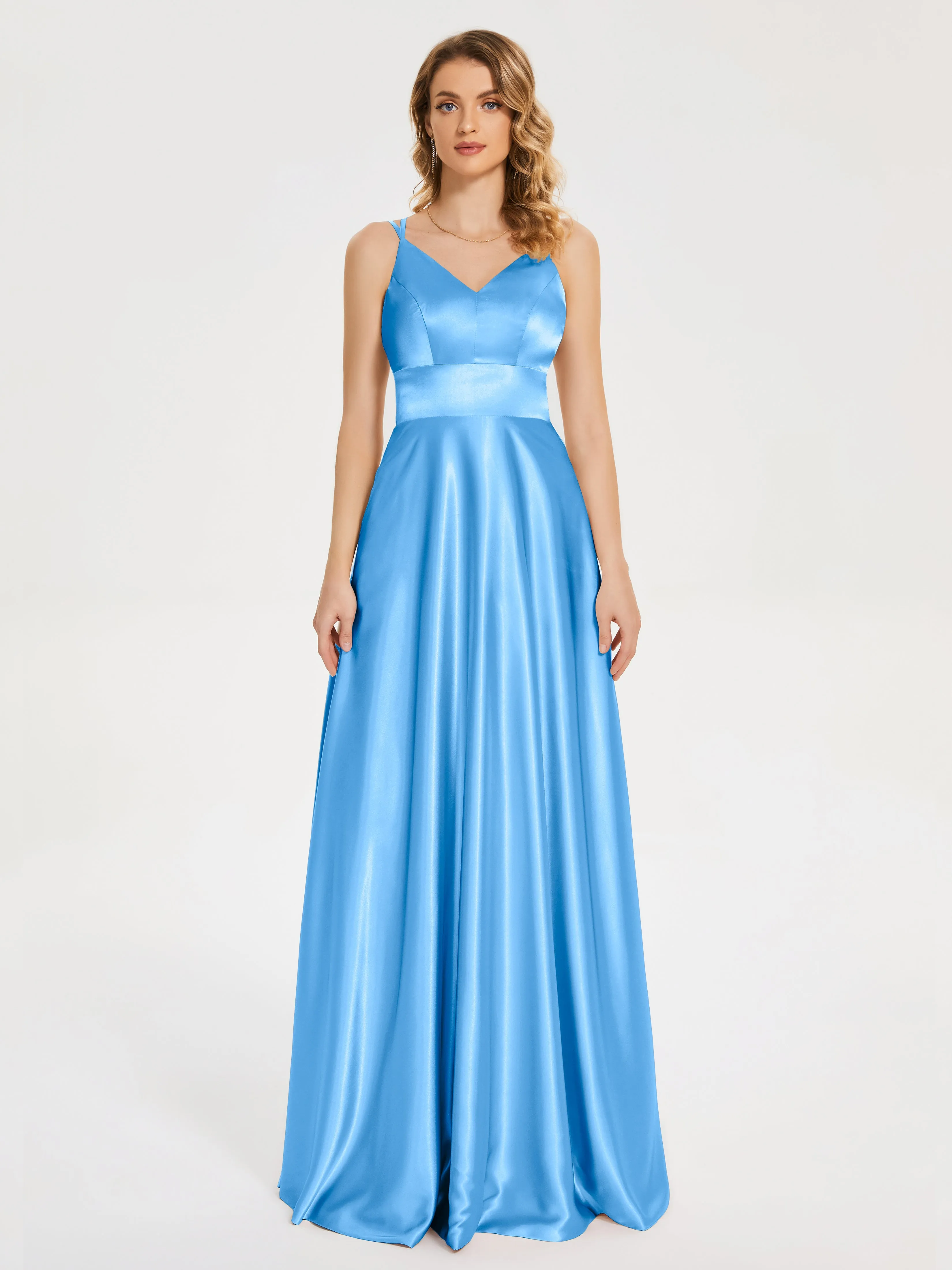 Briella Charming V Neck Soft Satin Dresses