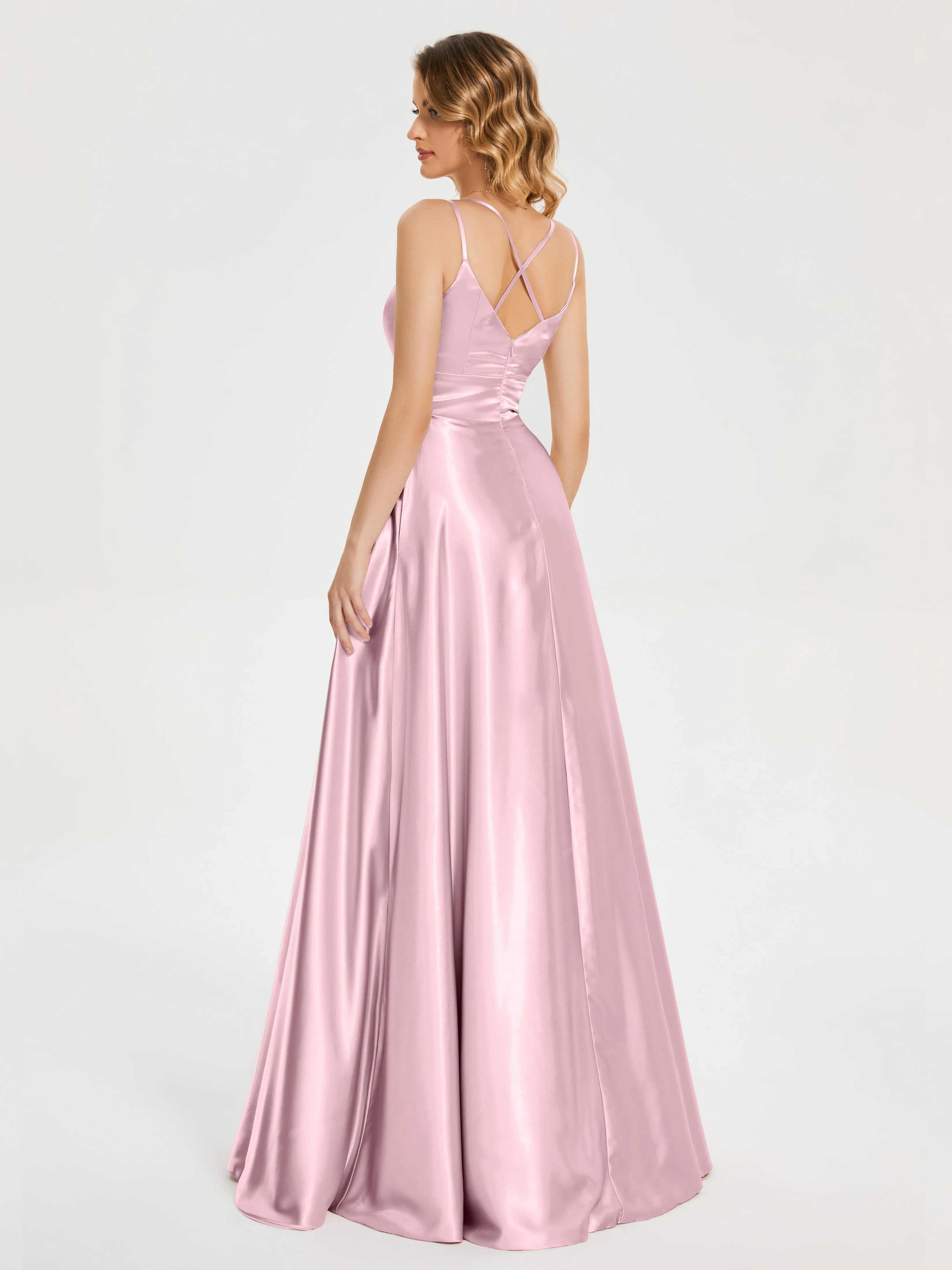 Briella Charming V Neck Soft Satin Dresses