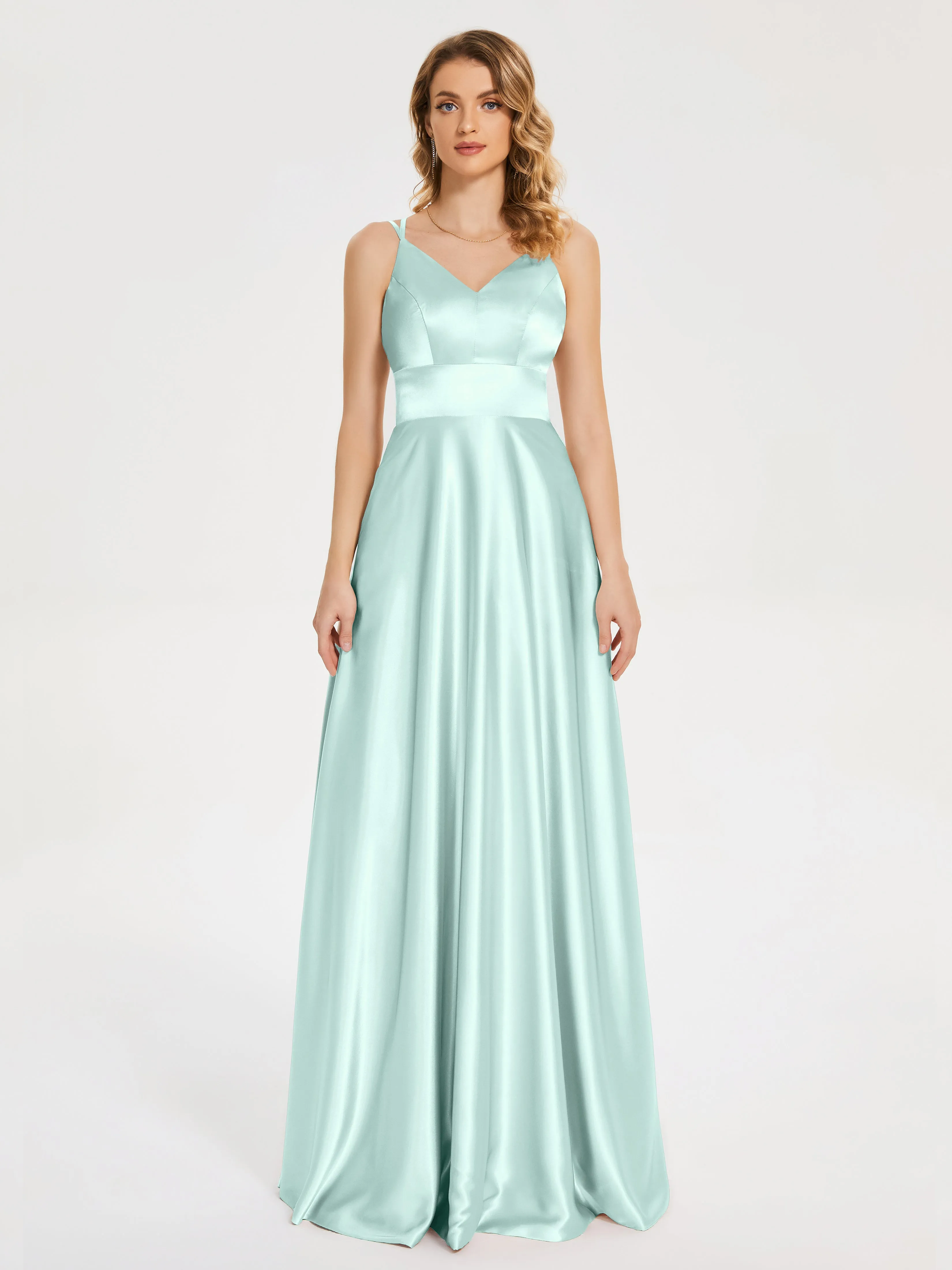 Briella Charming V Neck Soft Satin Dresses