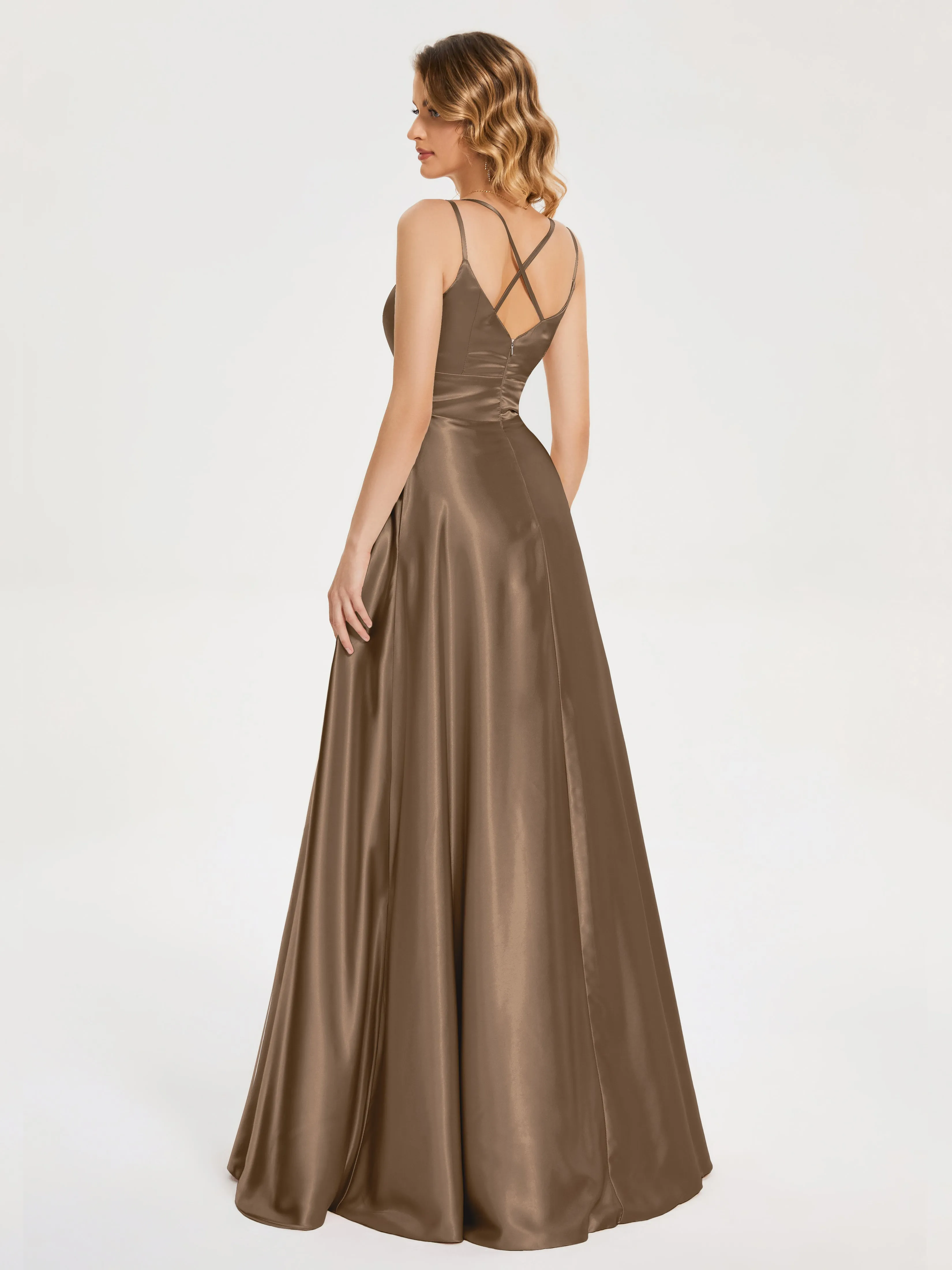 Briella Charming V Neck Soft Satin Dresses