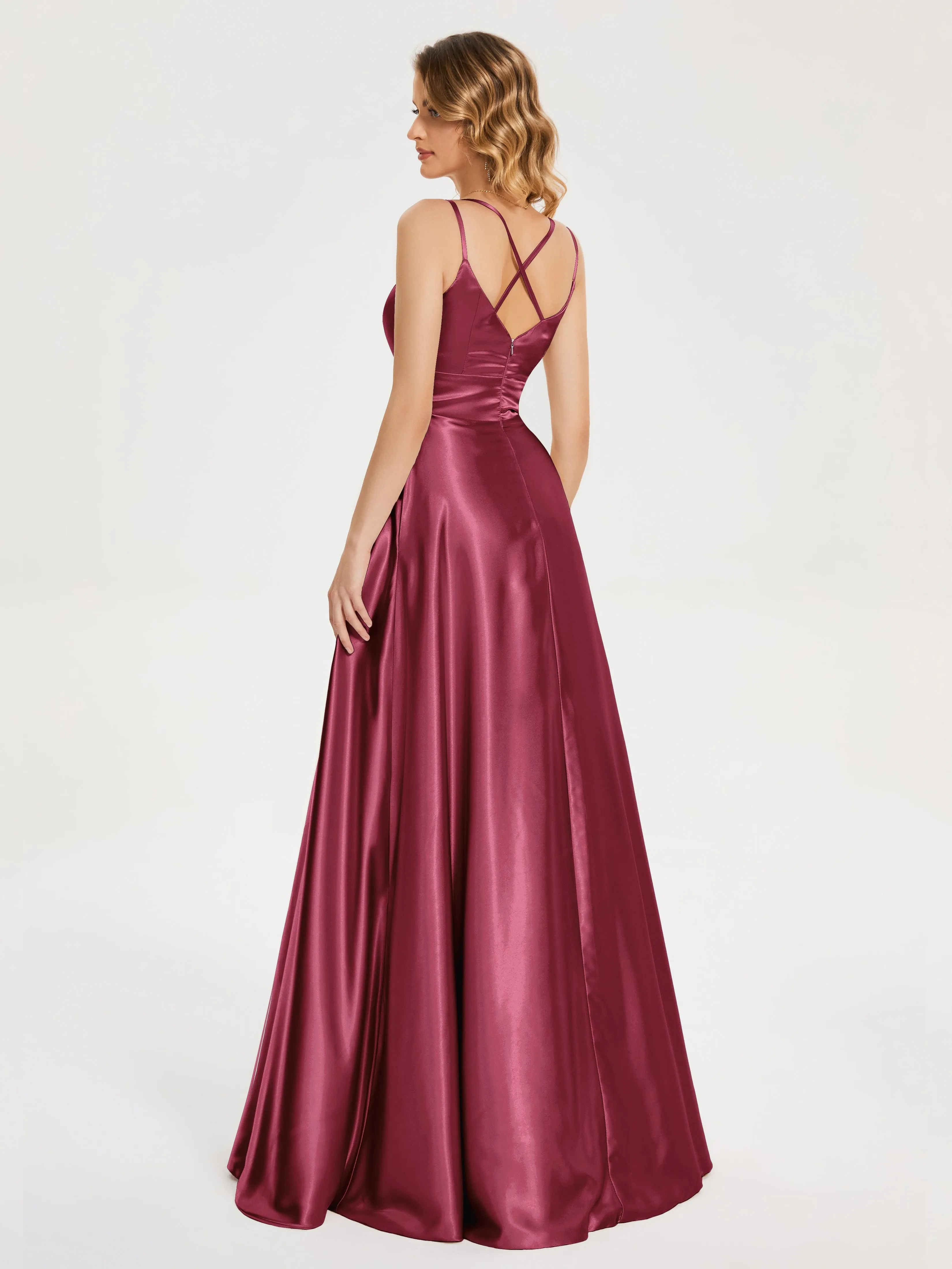 Briella Charming V Neck Soft Satin Dresses