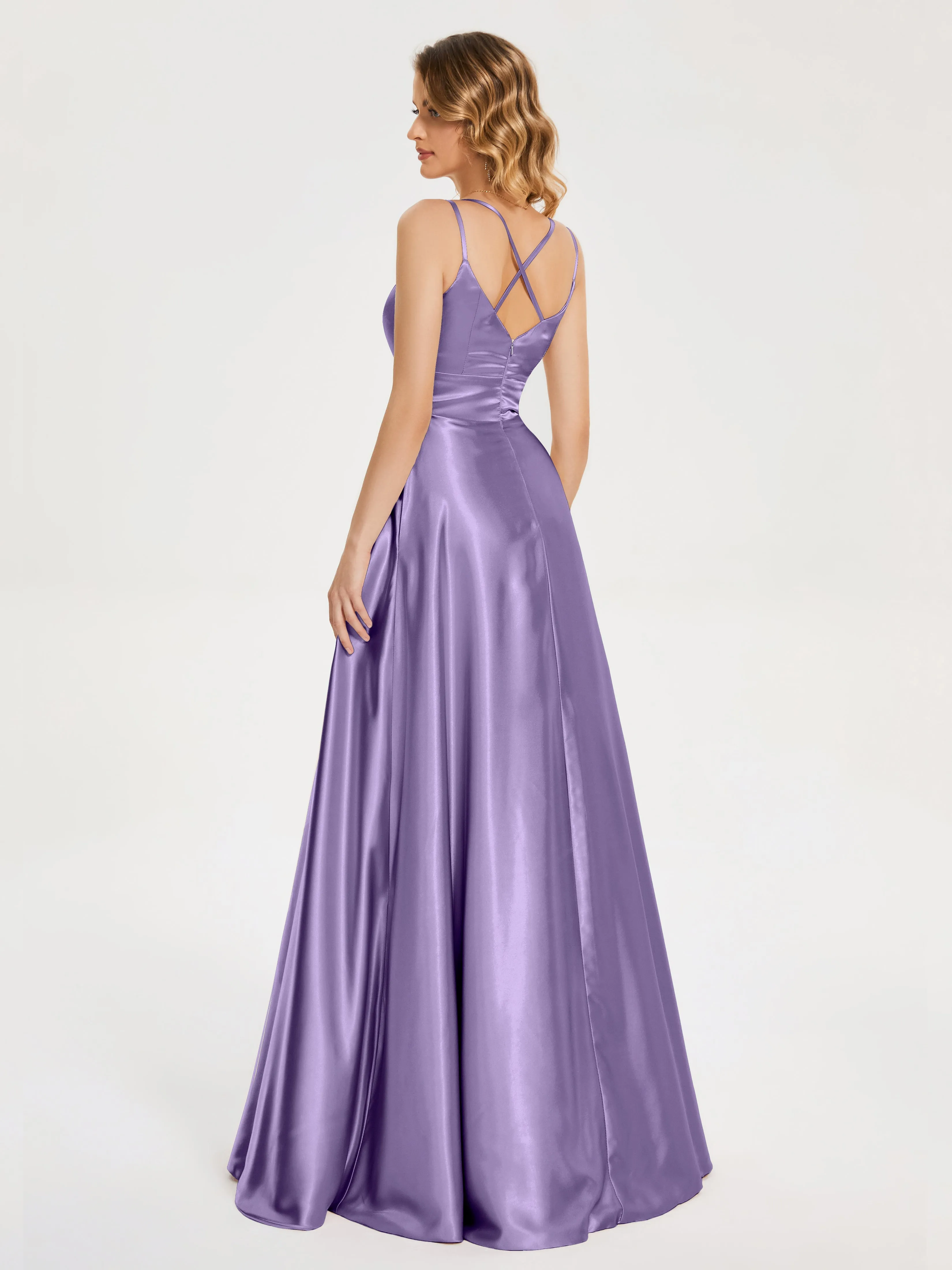 Briella Charming V Neck Soft Satin Dresses