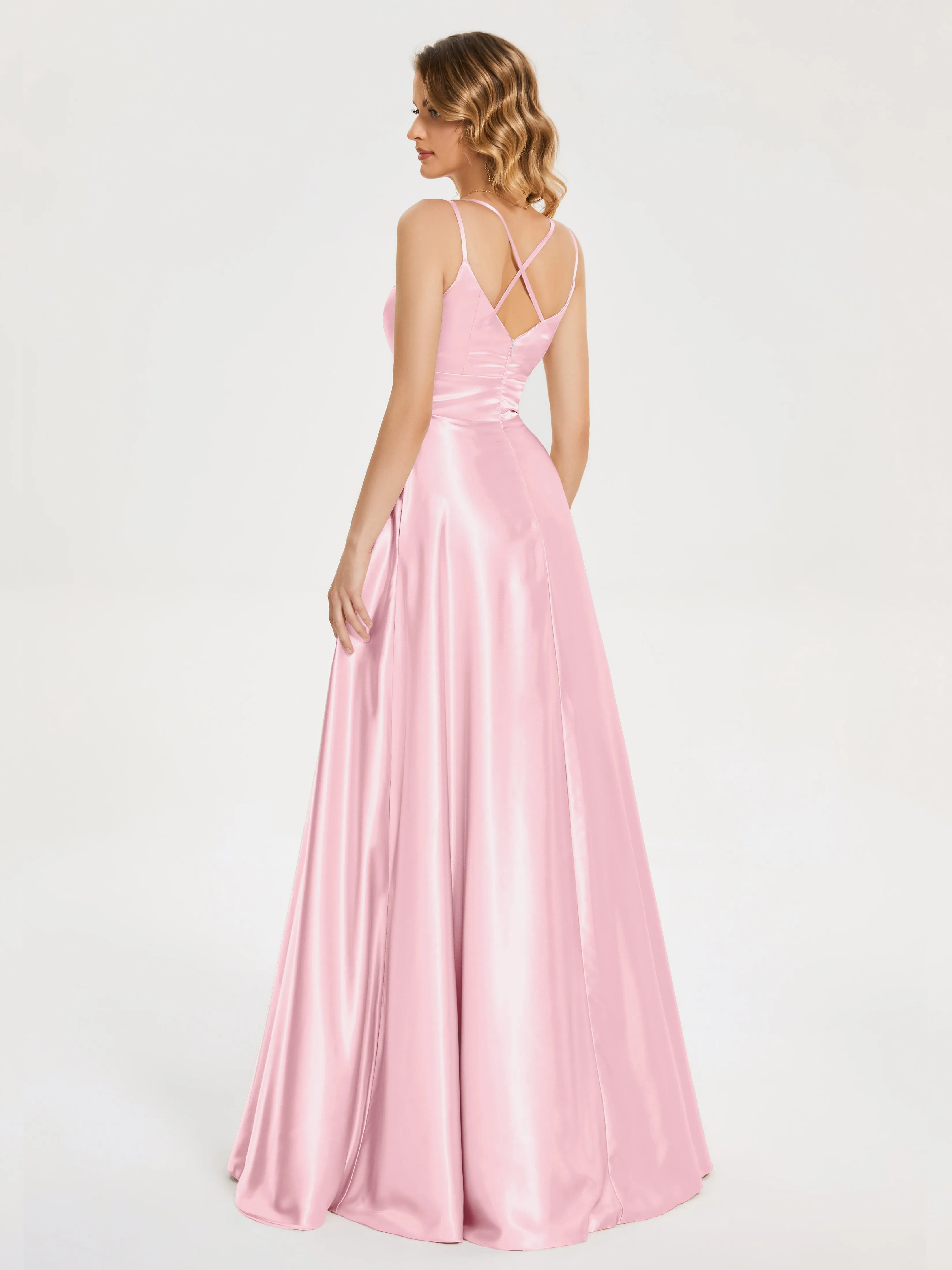 Briella Charming V Neck Soft Satin Dresses