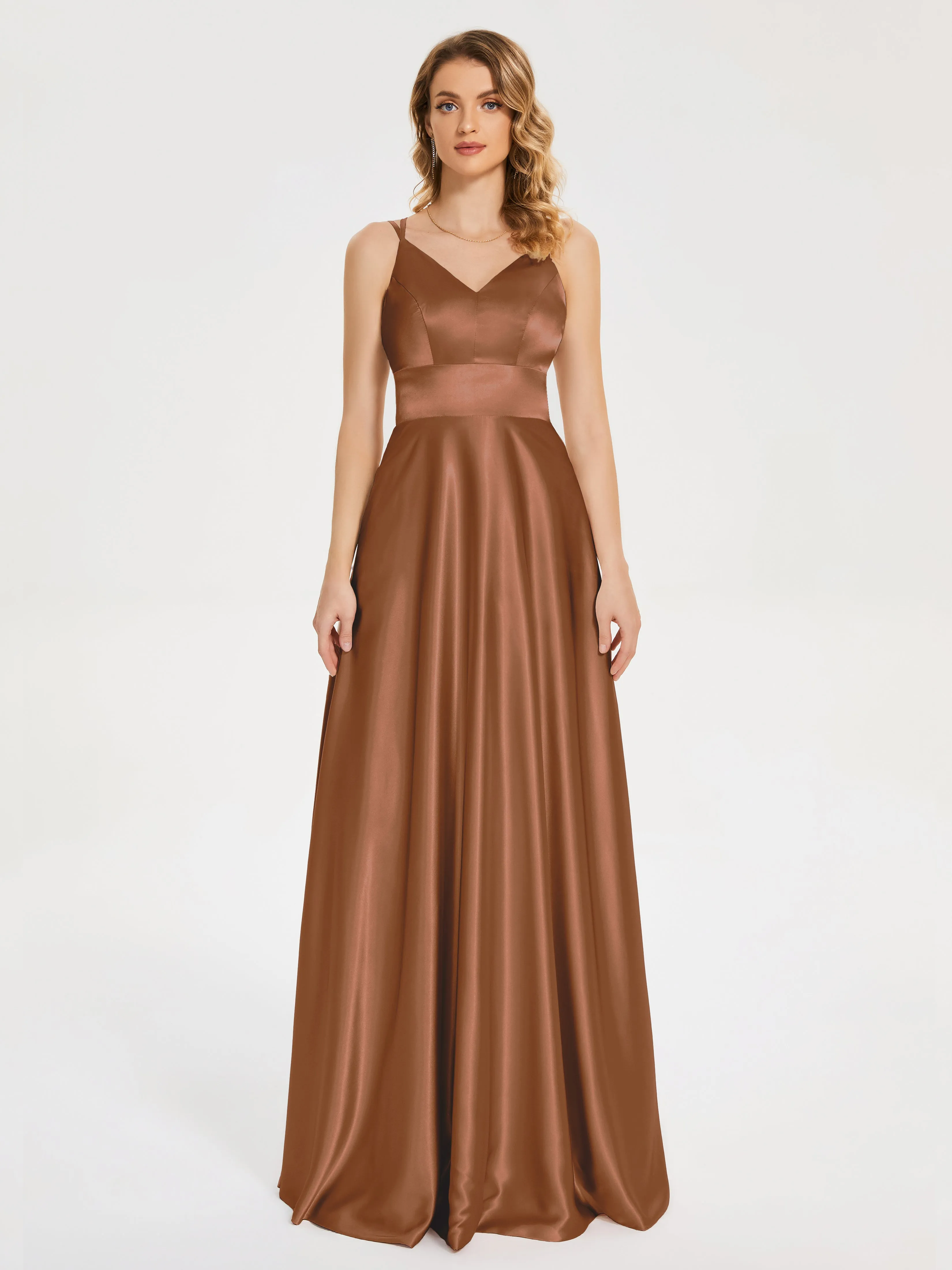 Briella Charming V Neck Soft Satin Dresses