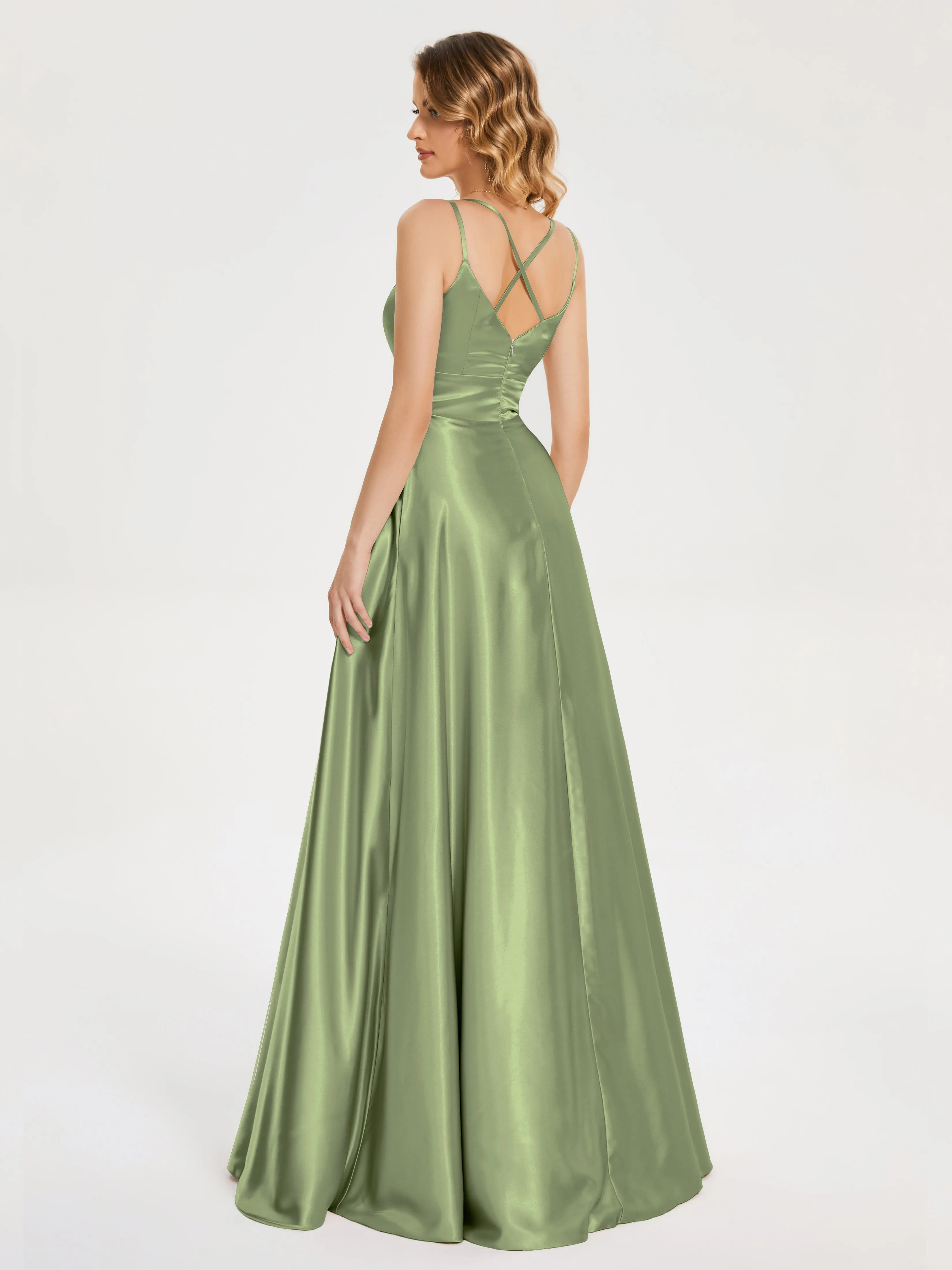 Briella Charming V Neck Soft Satin Dresses