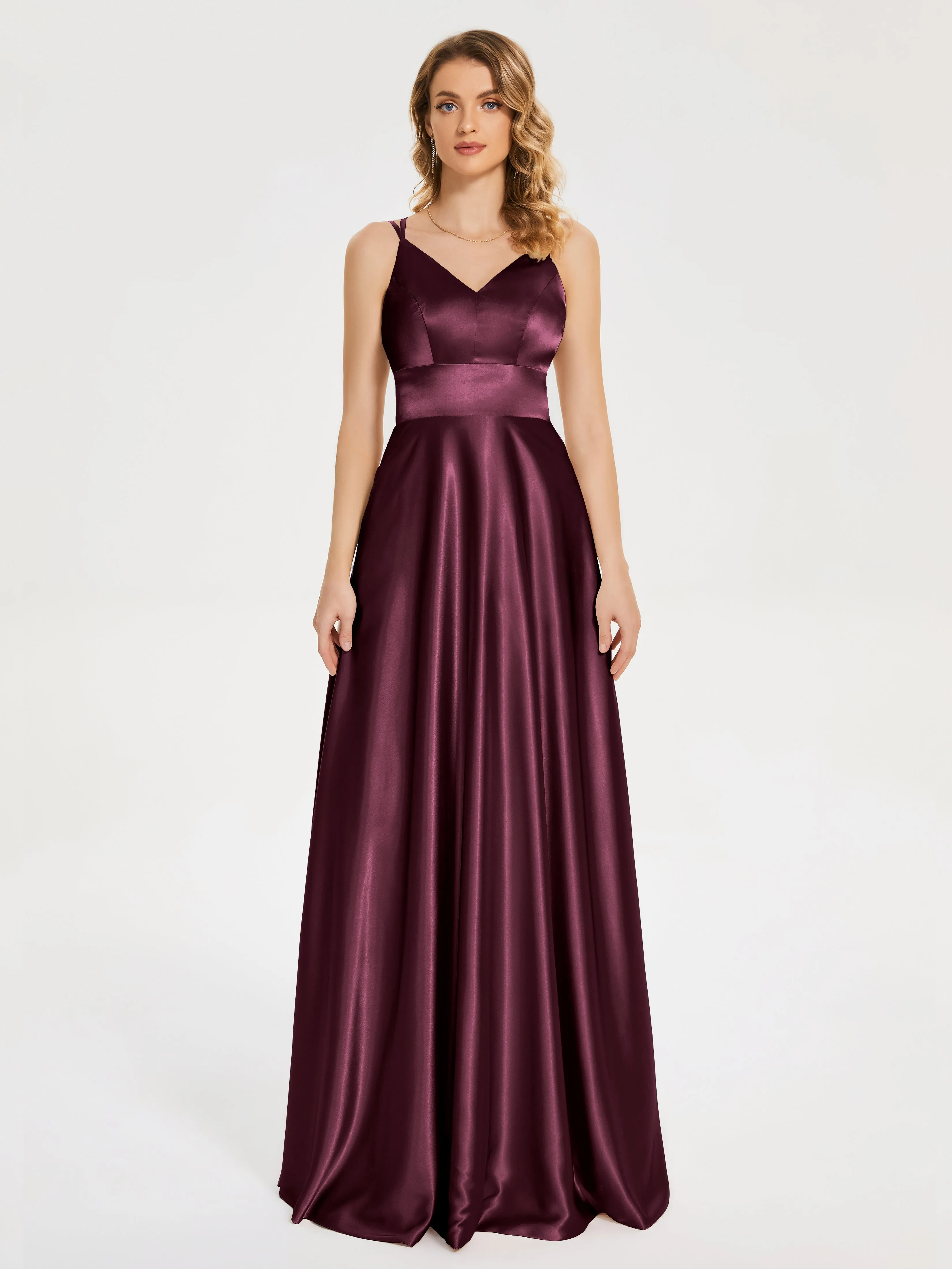 Briella Charming V Neck Soft Satin Dresses