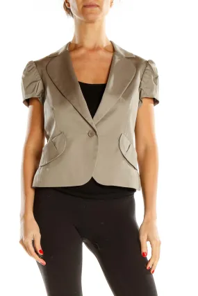 Brown Short Sleeve Cropped Blazer