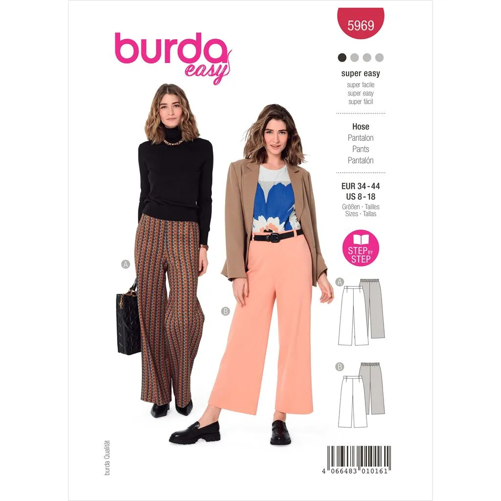 Burda Style Pattern 5969 Misses' Wide Leg Pants with Back Elastic Waistband B5969