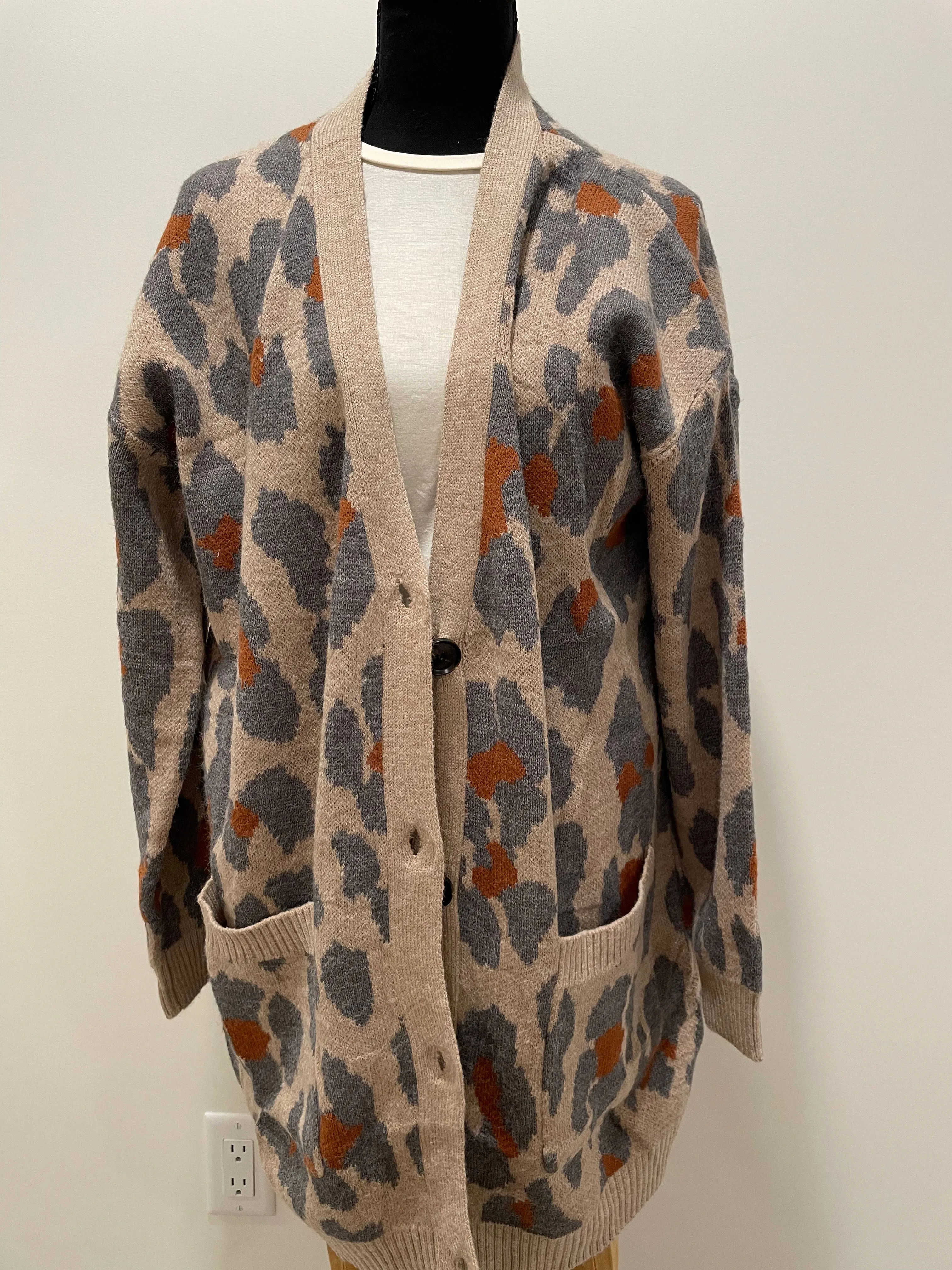 Button Down Leopard Oversize Cardigans