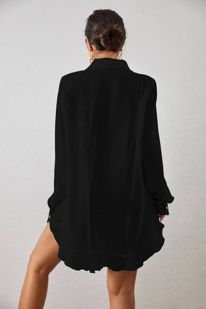 Button Down Long Sleeve Cover Up Shirt