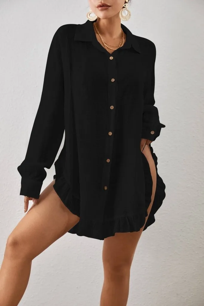 Button Down Long Sleeve Cover Up Shirt