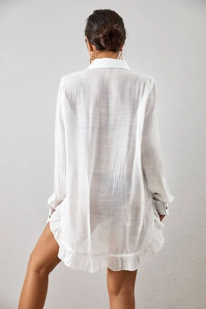 Button Down Long Sleeve Cover Up Shirt