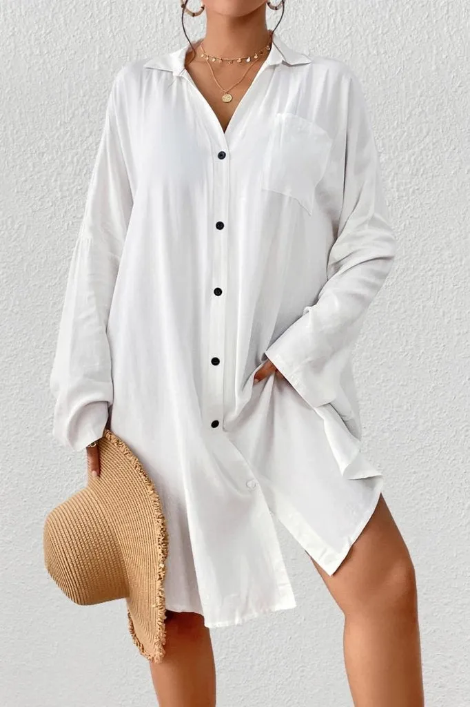 Button Down Solid Black&White Shirt Cover up