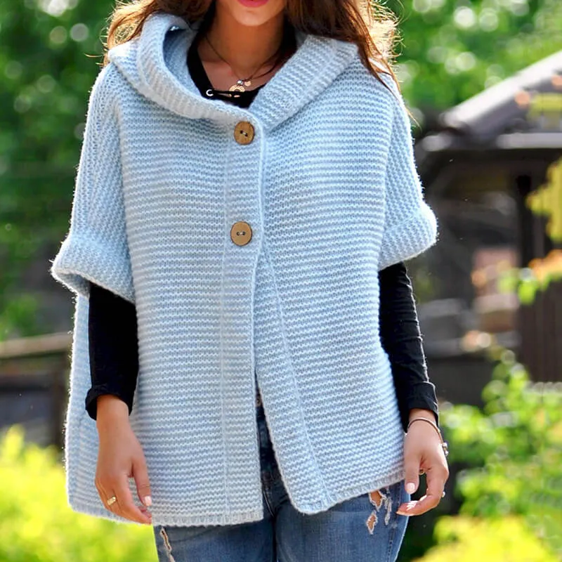 Button Up Half Sleeve Hooded Cardigan Sweater