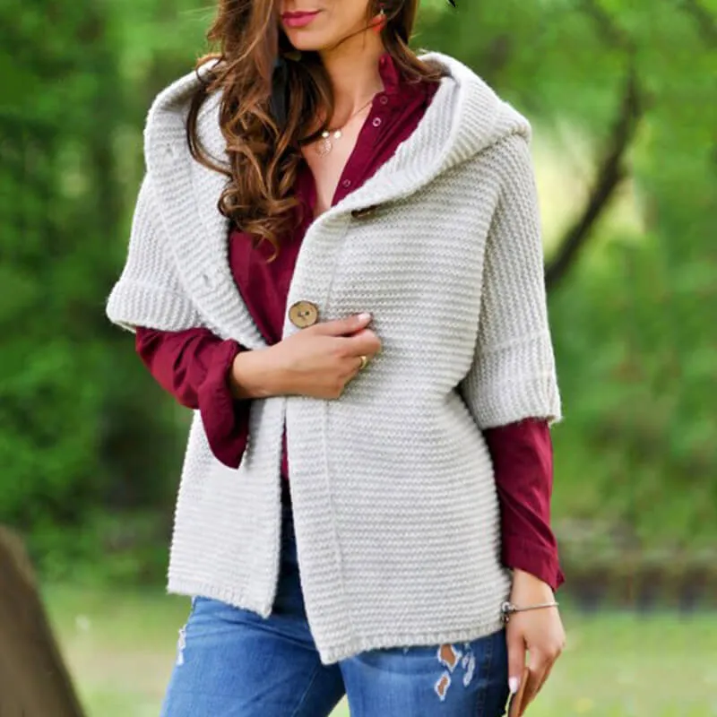 Button Up Half Sleeve Hooded Cardigan Sweater