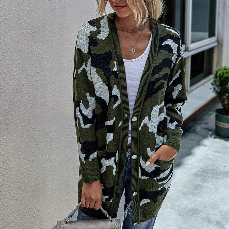 Camo Pattern Knitted Cardigan