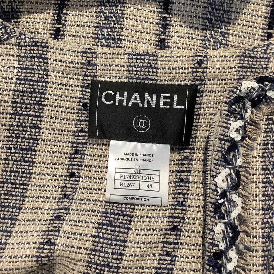 Chanel Beige / Navy Tweed Sequined Vest