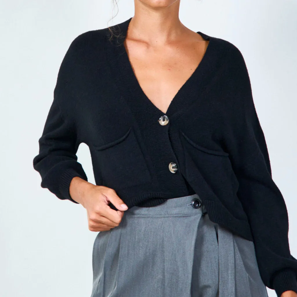 Classic button-up cardigan with pockets wholesale