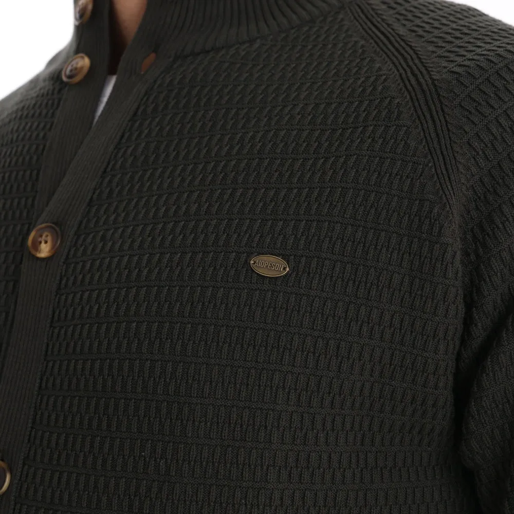 Classic Olive Button-Up Knit Cardigan