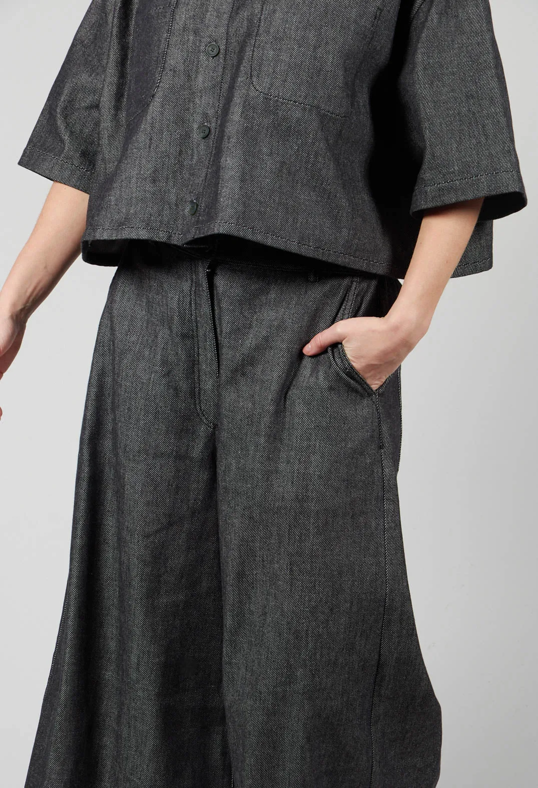 Contrast Stitch Wide Culottes in Dark Blue