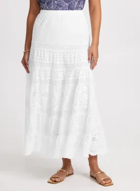 Cotton Eyelet Tiered Maxi Skirt