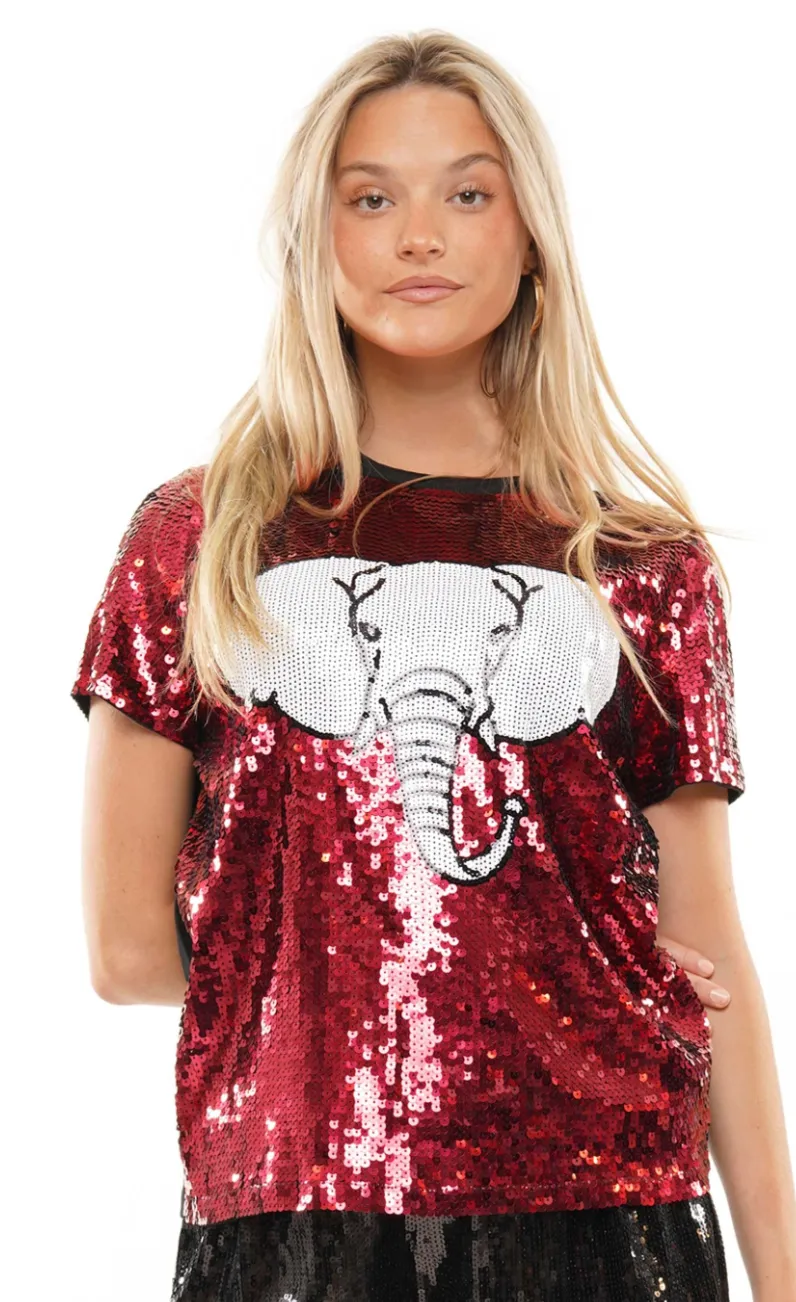 Crimson Red and White Elephant Top