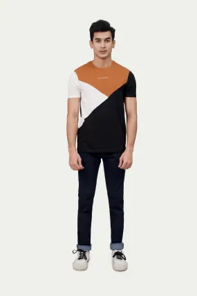 CUT & SEW PANEL T-SHIRT RUST