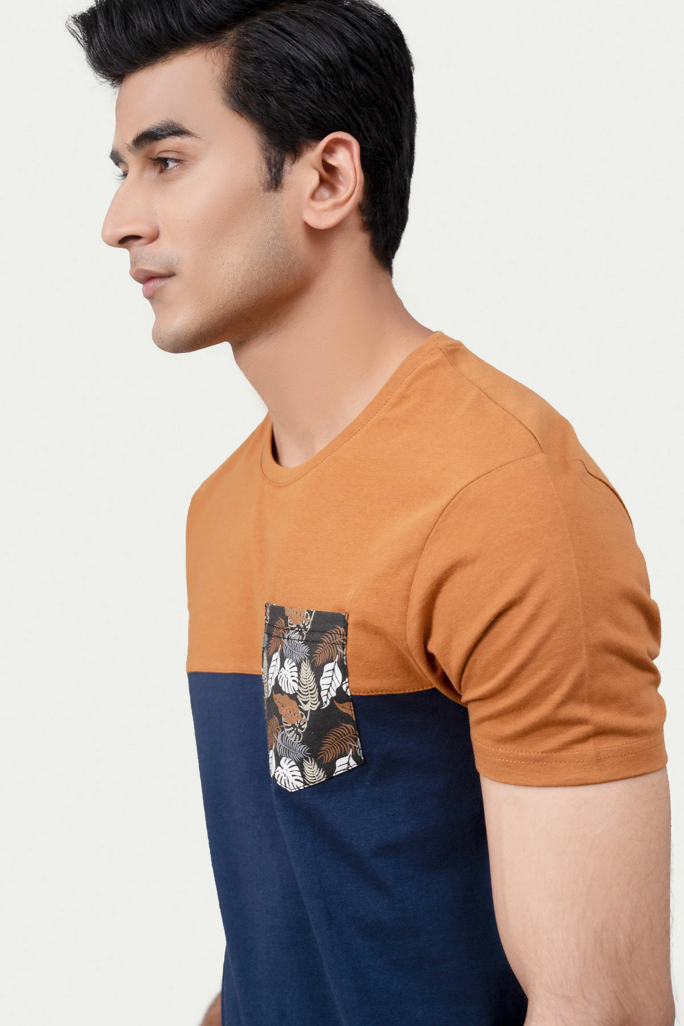 CUT & SEW PANNEL T-SHIRT RUST