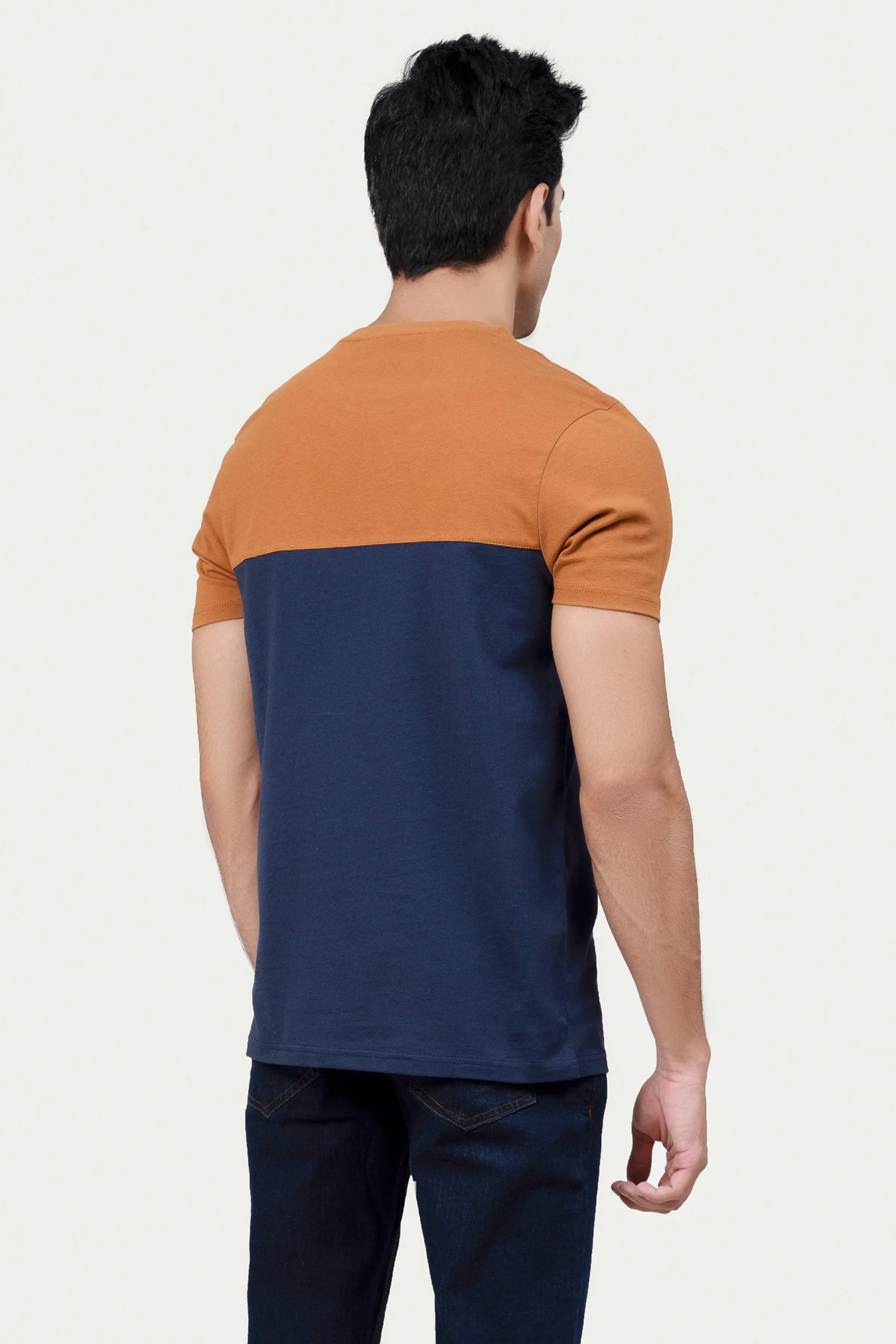 CUT & SEW PANNEL T-SHIRT RUST