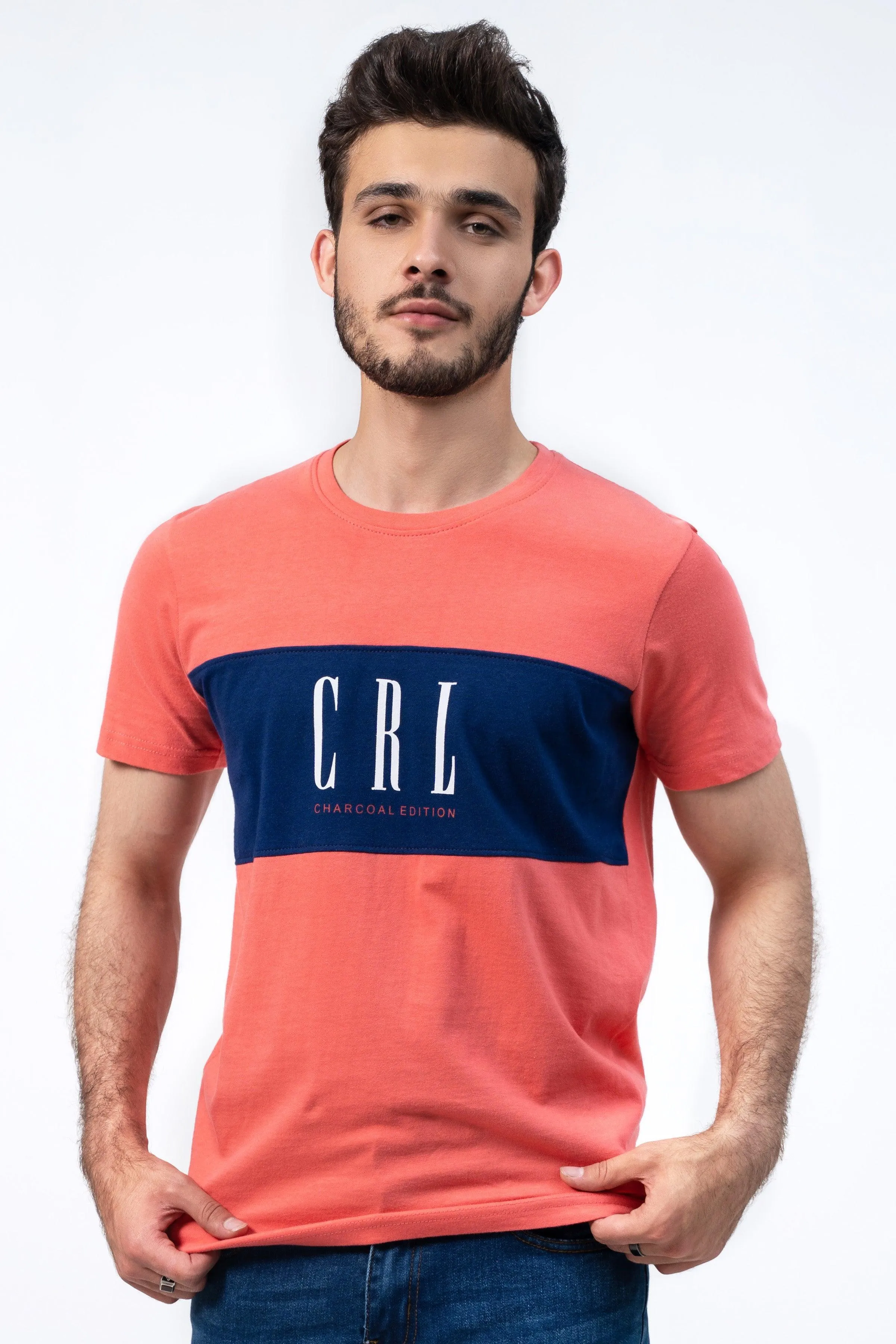 CUT & SEW T SHIRT CORAL PINK