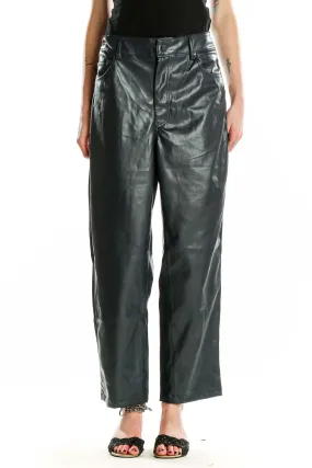 Dark Green Faux Leather Wide-Leg Pants