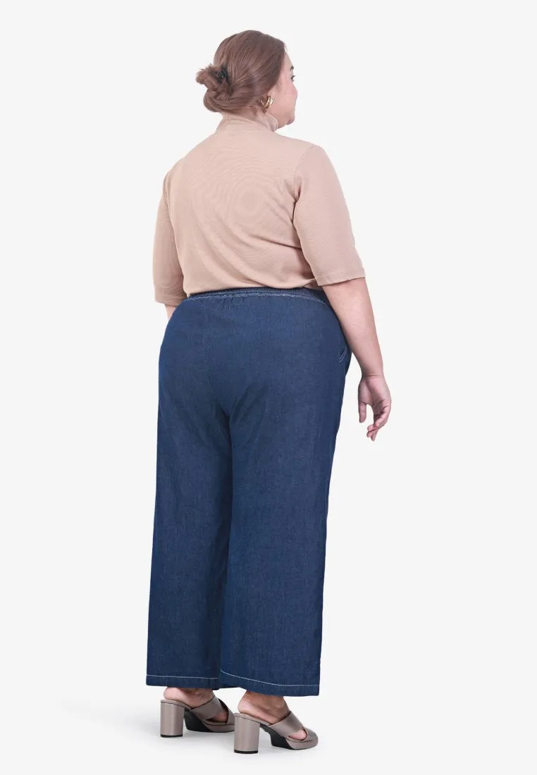 Deanna Drawstring Denim Culottes - Dark Blue