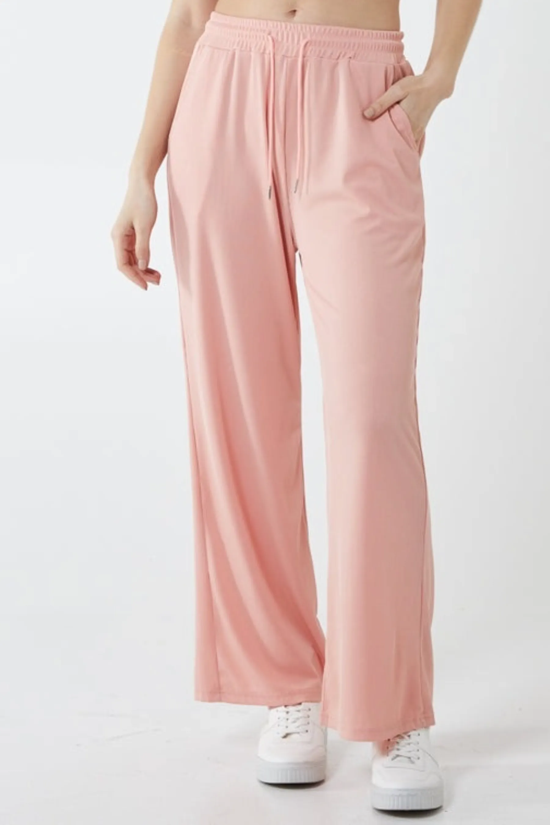 Elasticated Waist Fine Needle Rib Wide Leg Trousers