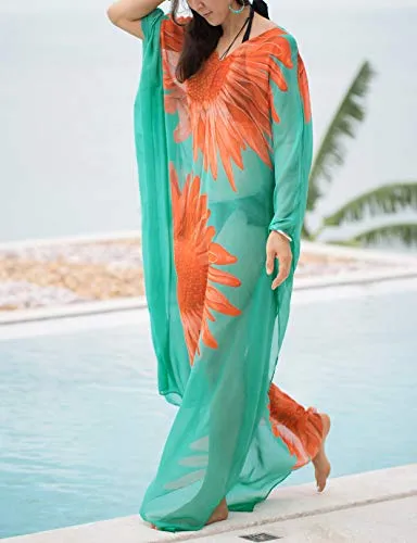 Flower Print Plus Size Beach Kaftan Dress: Side Split Cover Up