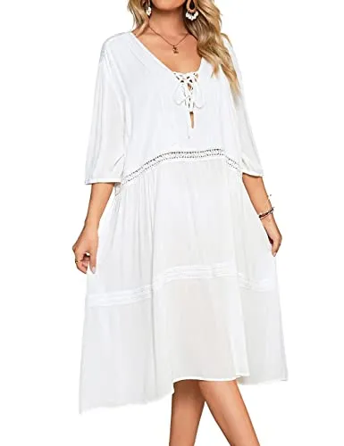 Flowy Boho Dress: Women's V-Neck Swimsuit Cover Up