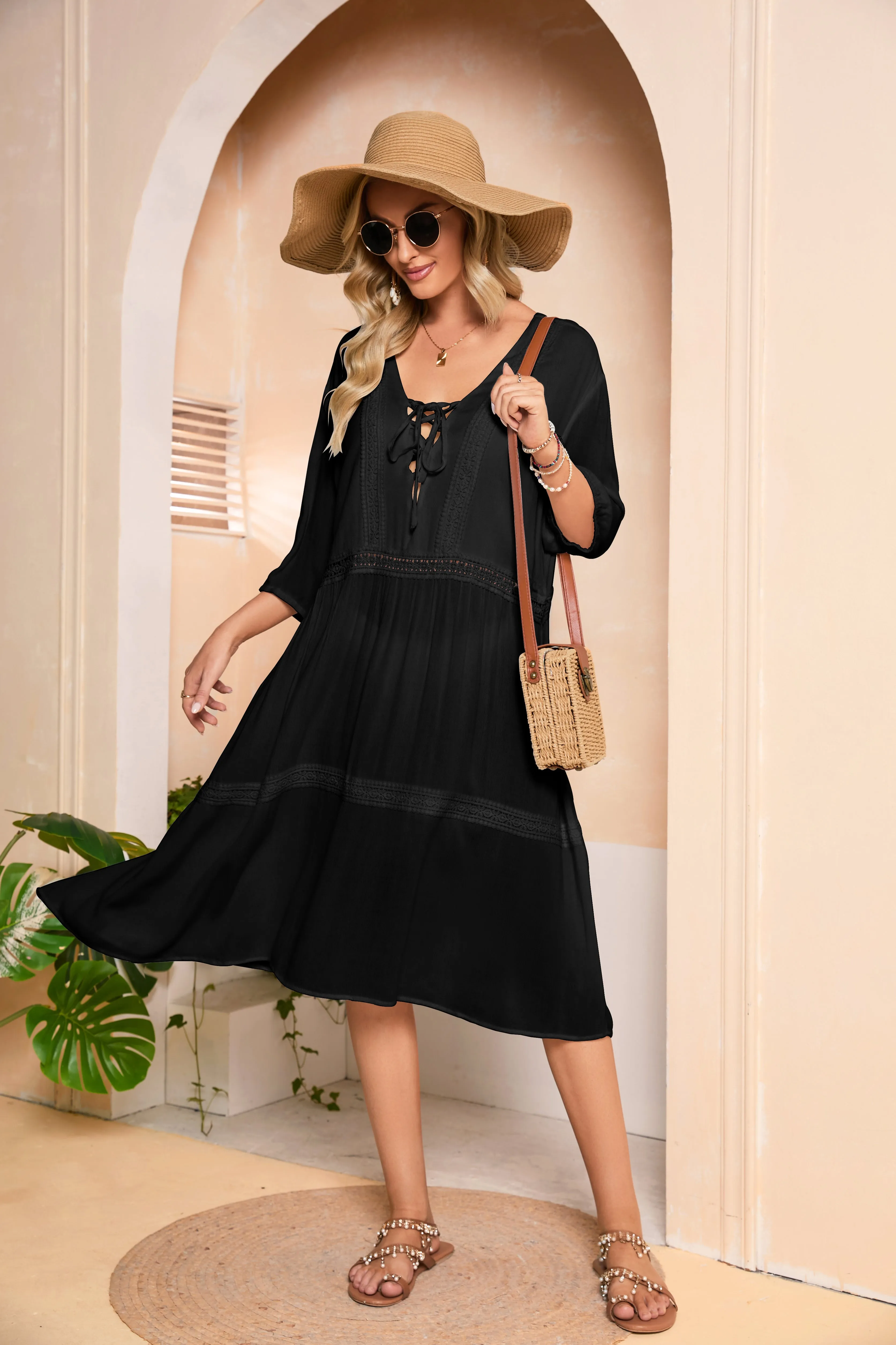 Flowy Boho Dress: Women's V-Neck Swimsuit Cover Up