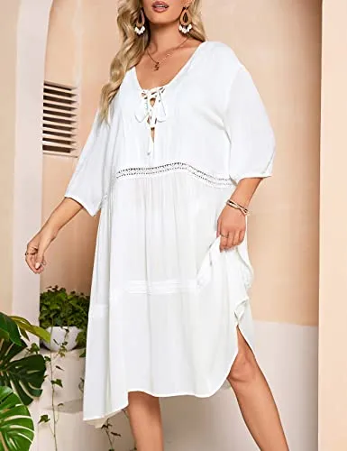 Flowy Boho Dress: Women's V-Neck Swimsuit Cover Up