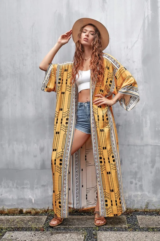 Geometric Print Swimwear Kimono Cardigan