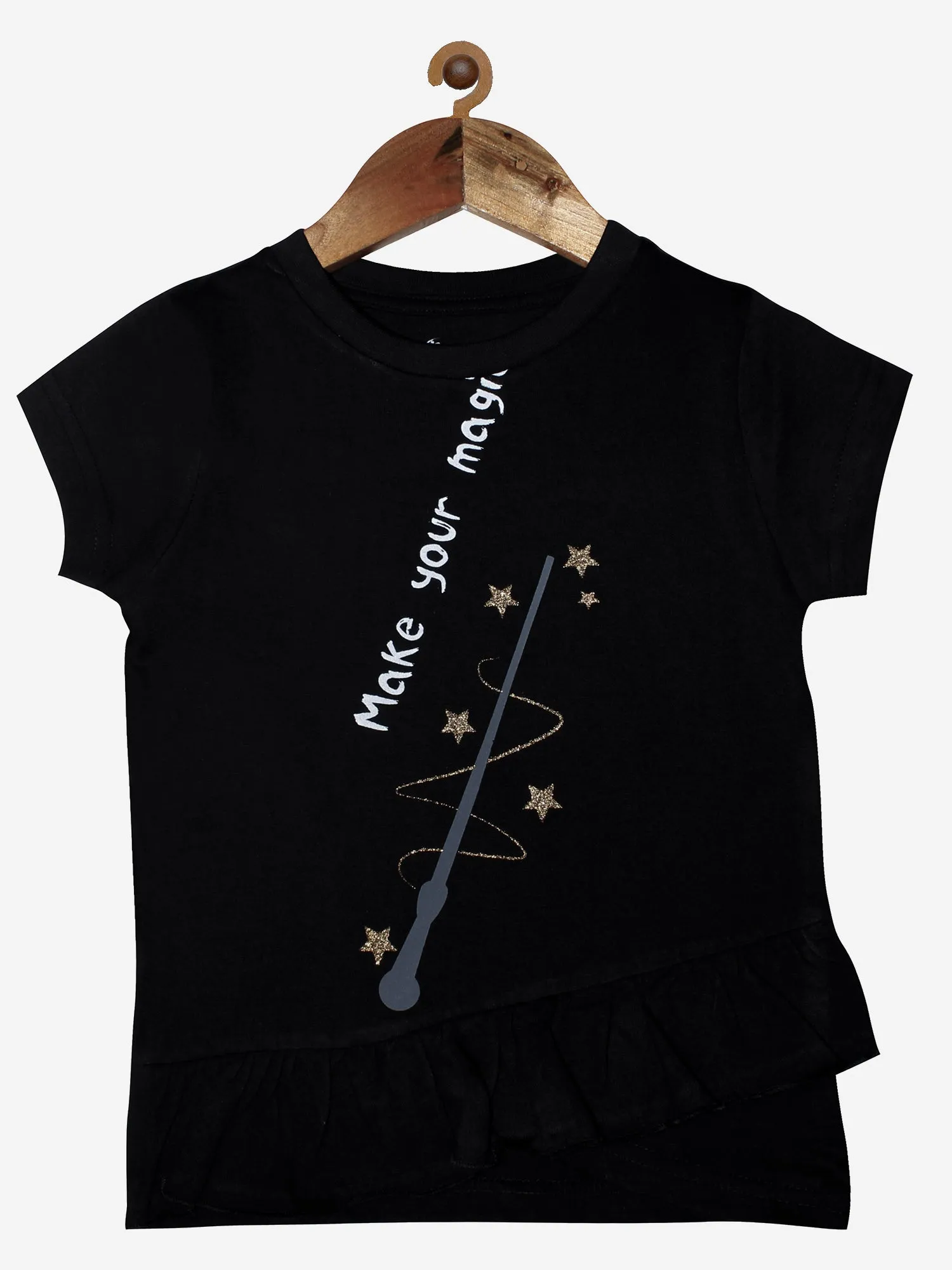 Girls Cotton T-Shirt with print and frilled hem