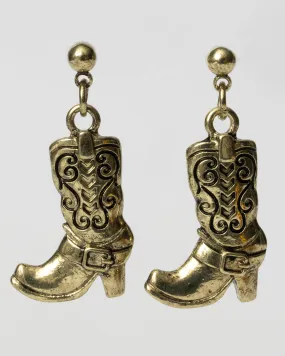 Gold Etched Western Cowboy Boot Earrings Coastal Cowgirl