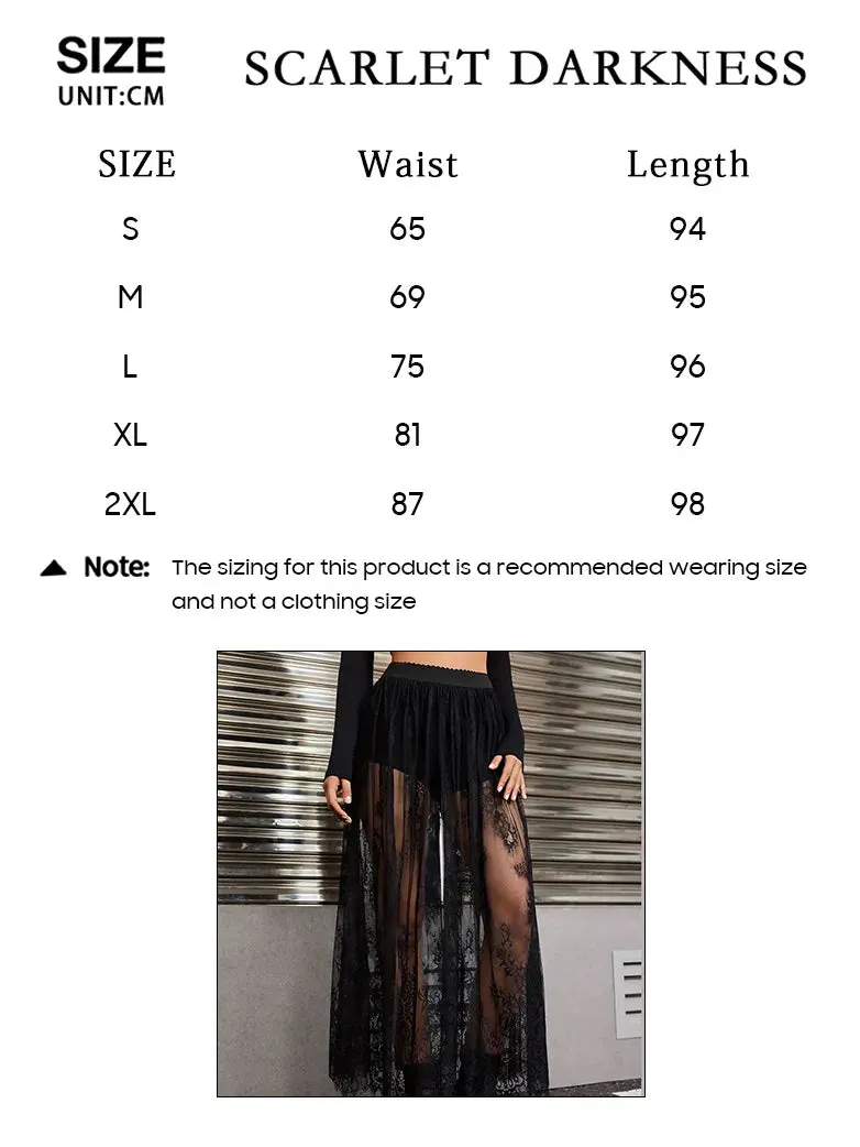 Gothic Long Skirts Lace Sexy Mesh Overskirt with Mini Shorts