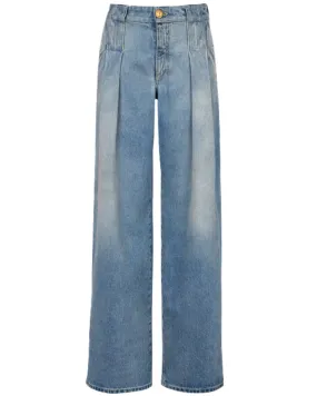 High Waisted Pleated Jean in Blue