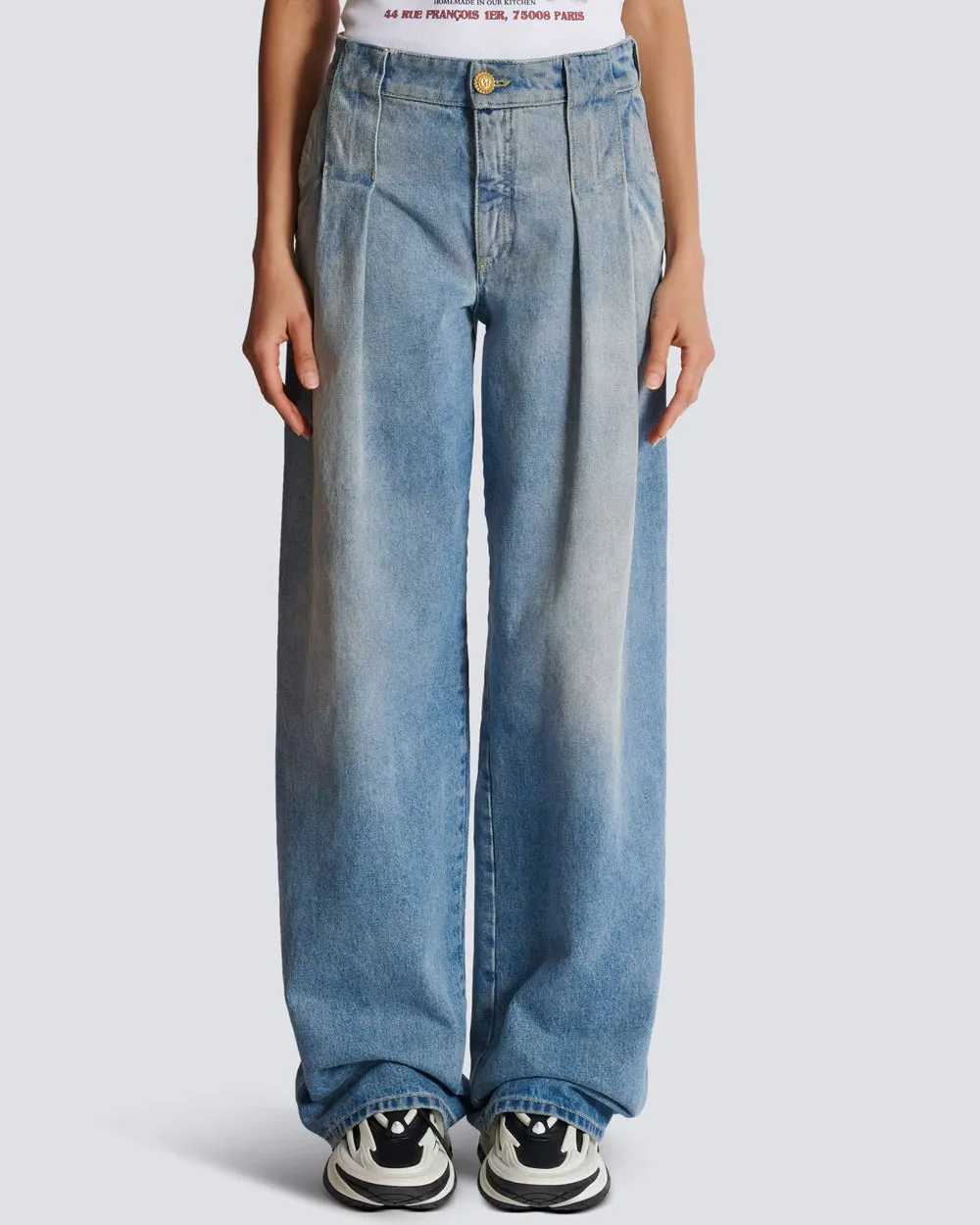 High Waisted Pleated Jean in Blue