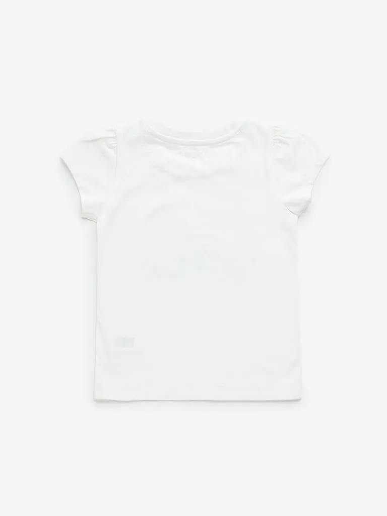 HOP Kids White Text Sequin Design Cotton T-Shirt