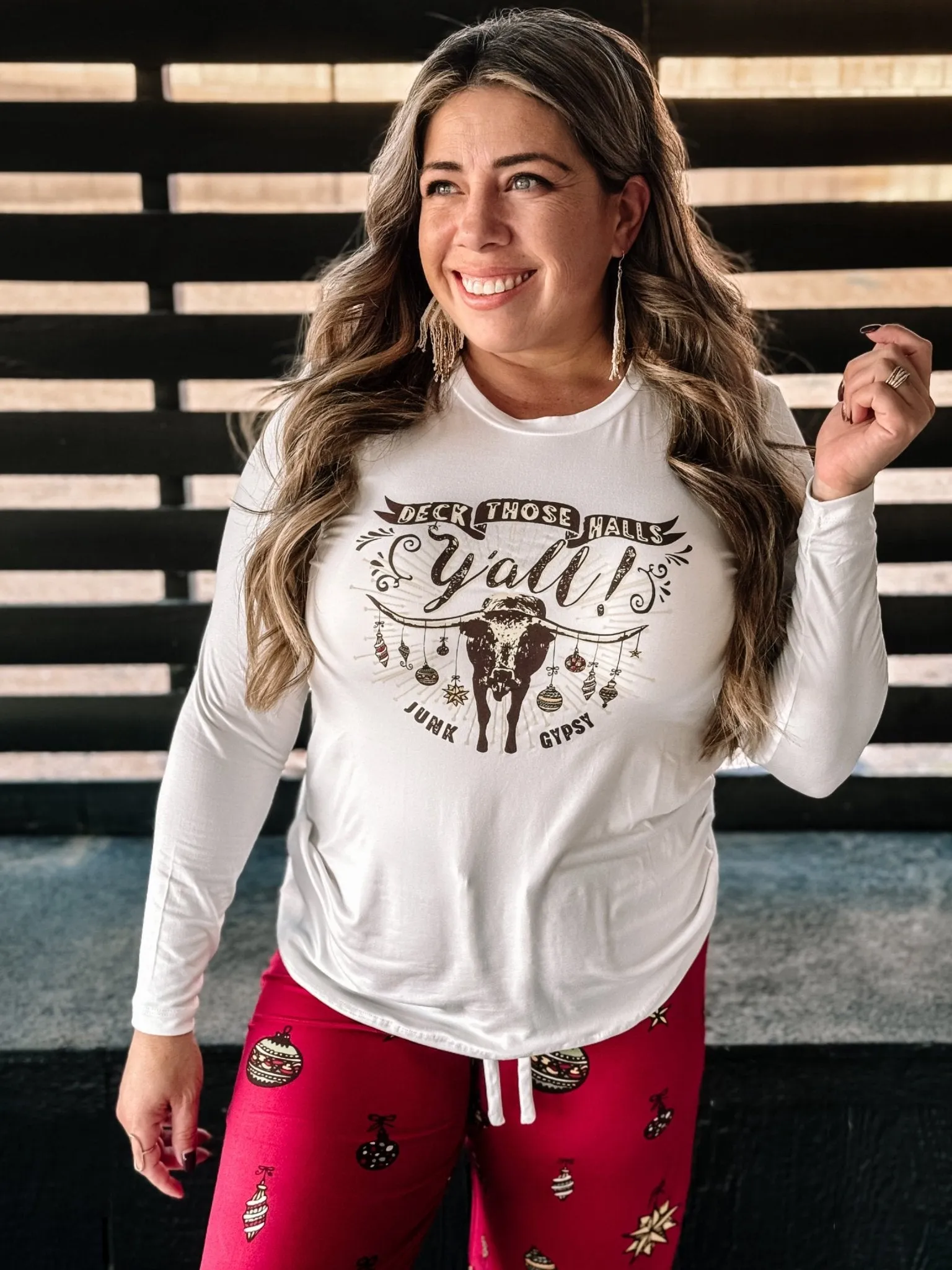 Junk Gypsy Deck Those Halls Pajama Loungewear Long-sleeve Top