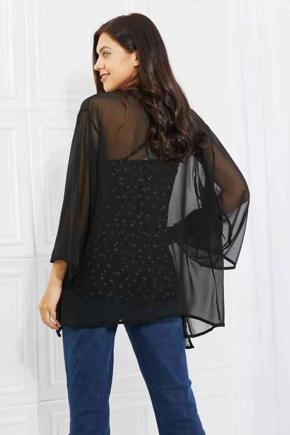 Just Breathe Full Size Chiffon Kimono in Black