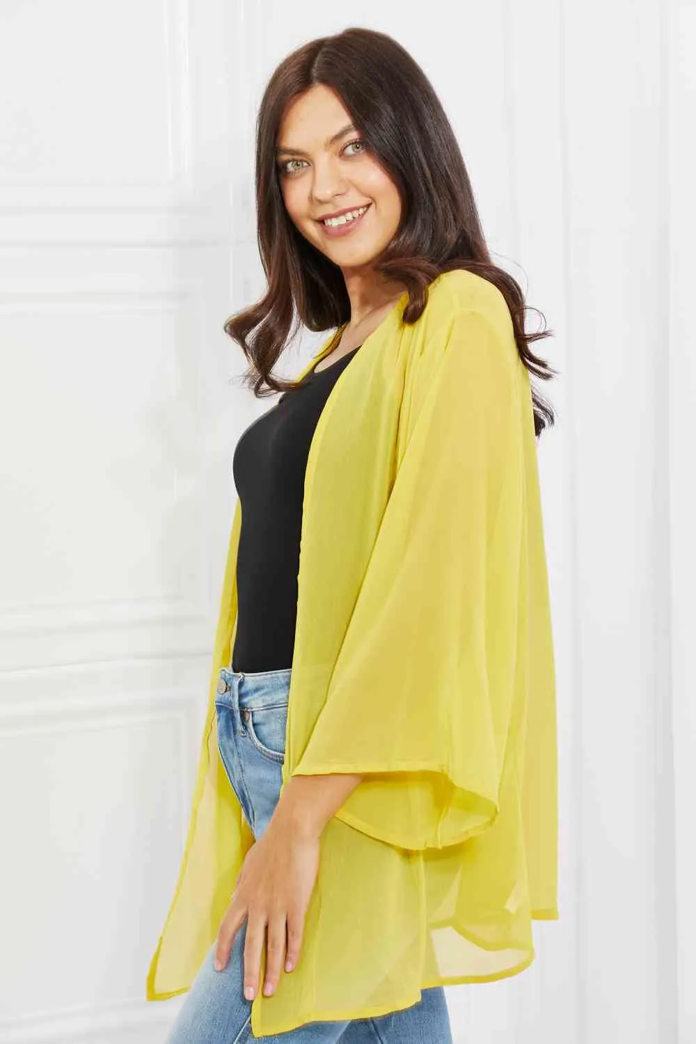 Just Breathe Full Size Chiffon Kimono in Yellow