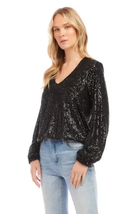 Karen Kane - Sequin L/S Blouson Top - Black