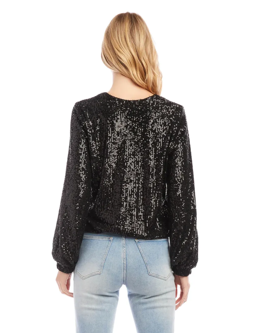 Karen Kane - Sequin L/S Blouson Top - Black