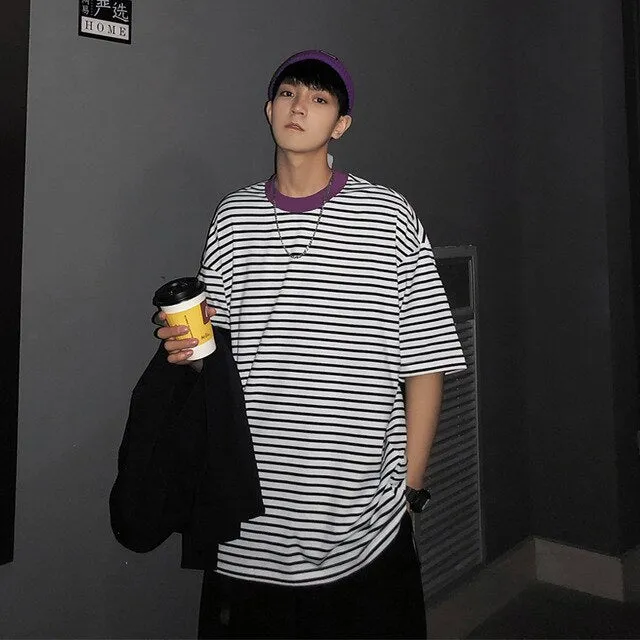 [Korean Style] Dary Round Neck Striped Sweatshirts